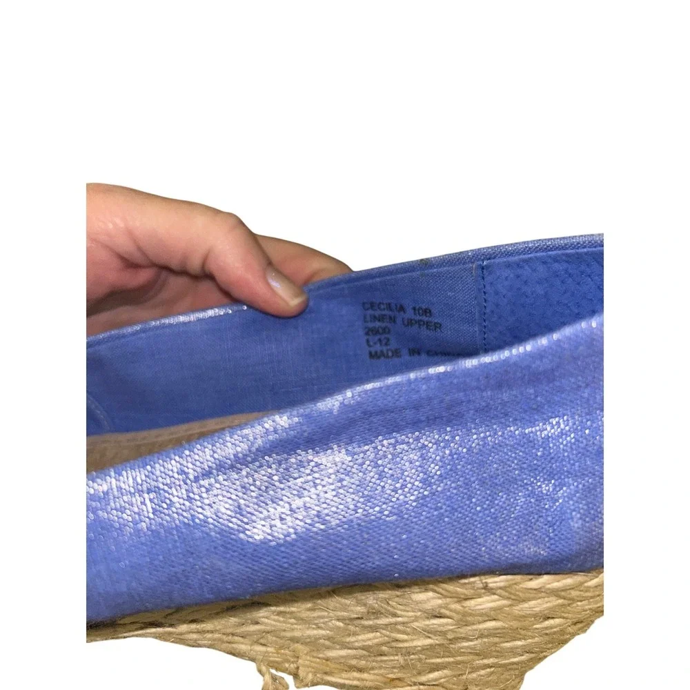 Lauren Ralph Lauren Cecilia Blue‎ Linen Espadrille Wedges Peep Toe Sandals 10B